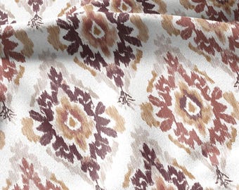 100% Leinen Stoff Rot Ivory Ikat Blumendruck - Handgemachtes Artisanal Muster 3425