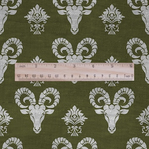 Schaf grüner Widder Druck auf 100% LEINEN - Schaf Leinen Stoff zum nähen 2667