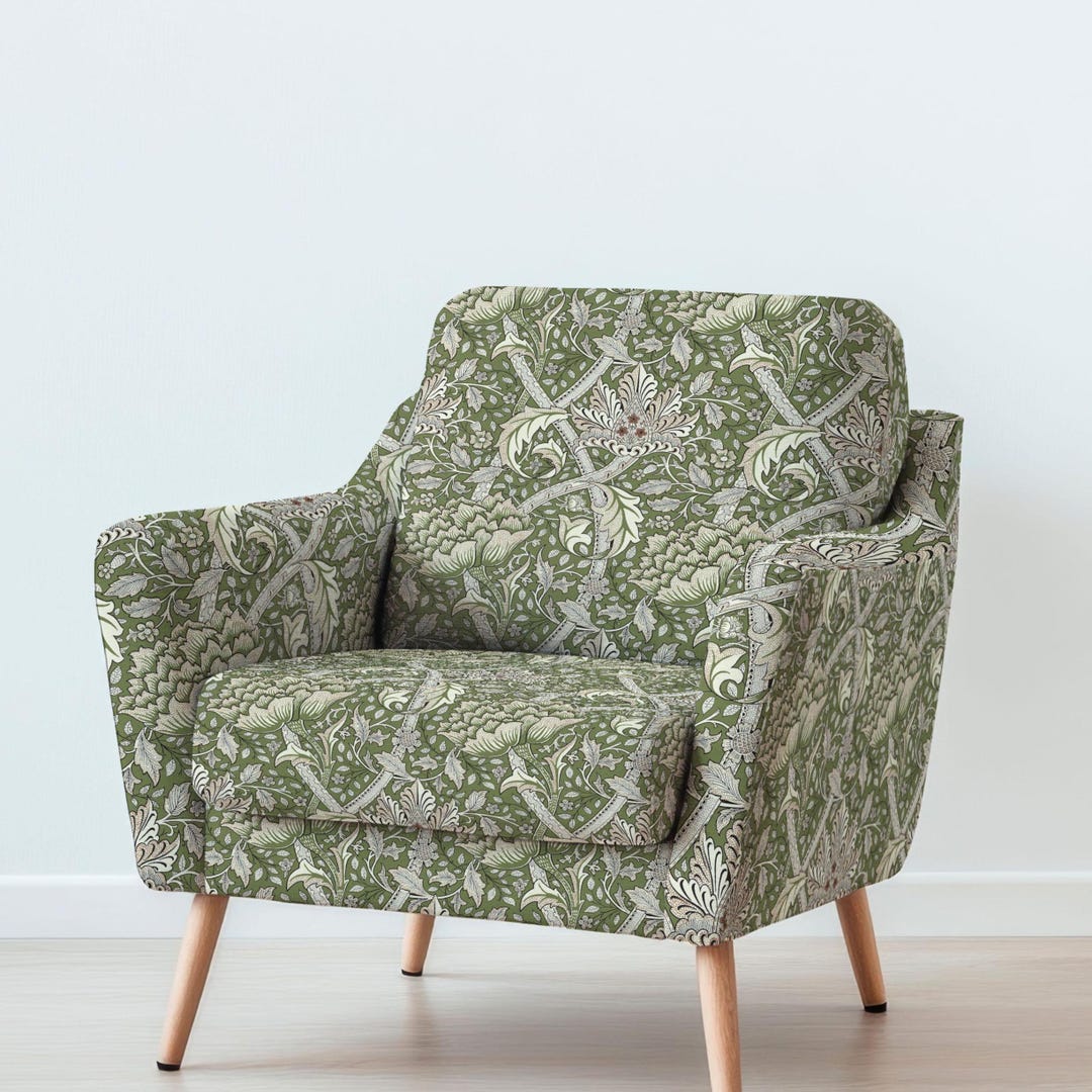 100% LINEN Fabric UPHOLSTERY 12oz - William Morris Windrush Green on ...