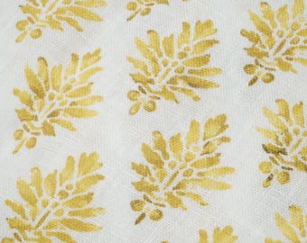 Tela 100% lino con estampado de bloques amarillo sobre blanco - estampado de bloques indio sobre lino 3676 KENSI