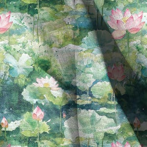 100% LINEN Fabric Waterlilly , linen fabric inspired by Monet Paintings Water Lilies , heavy linen fabric for upholstery home decor