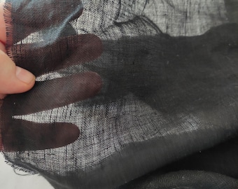 100% linen fabric Sheer Gauze transparent 100gsm. Black oatmeal white linen fabric for curtains, scarves, loose clothing. Sparse weaving