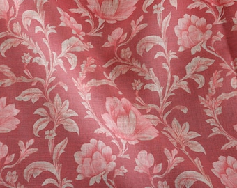 100% LINEN Fabric red floral print on linen, botanical print fabric for upholstery home decor curtains pillows cushions 364
