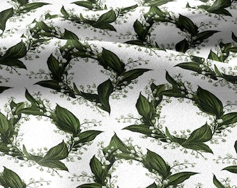 Blumen-botanischer grüner Leinenstoff - Maiglöckchen - Millefleurs: Vintage modern floral botanisches Muster 3431