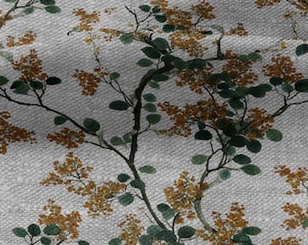 100% LEINEN Stoff gelb Mimose Blütendruck - Haferflocken Leinenstoff mit floralen botanischen Druck - modern vintage 3057