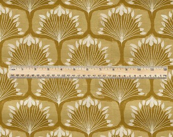 100% linen fabric retro mustard print - Mid-century botanical / 1970s Scandinavian-inspired floral 33799
