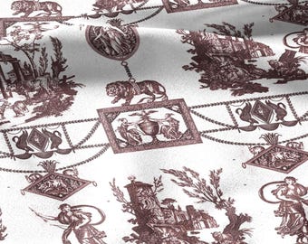 100% LEINEN Stoff french red white print - Göttin Diana mit Löwe - toile de jouy - Diane chasseresse von Jean-Baptiste Huet 3419