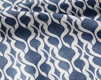 100% LINEN Fabric Abstract indigo blue - stripe blue print on linen fabric for upholstery curtains dress making 2431