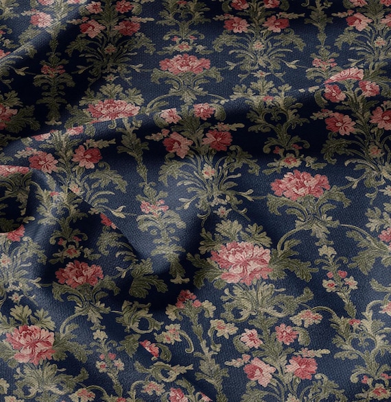 100% LEINEN Stoff Regency Marine - Französisches Blumen Leinenstoff Stoff Meterware von Litauisches Leinen zum Polstern Nähen Vorhänge Heimtextilien 2311