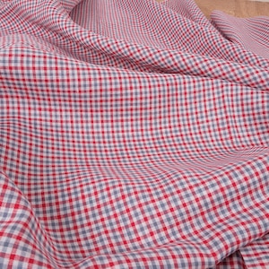 Check linen flax 100% Linen fabric 120gsm light dense Checkered red white tartan For decoration tablecloth home textile