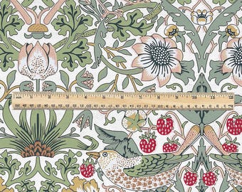 100% LINEN fabric - William Morris Strawberry thief white - British Victorian Art Craft flax - sewing home decor or clothing 3865