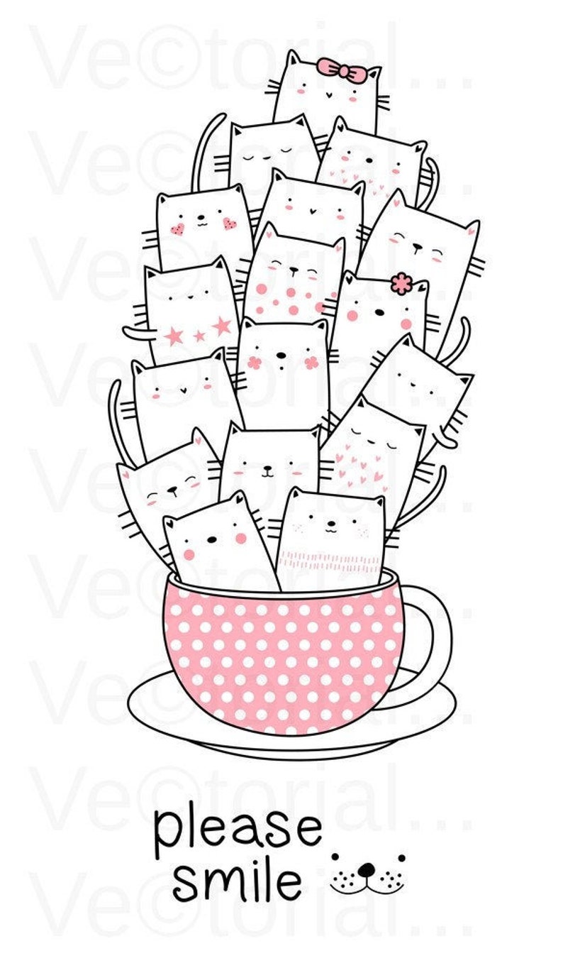 Cute Cat cartoon hand drawn style Svg Eps Pdf Png Jpeg
