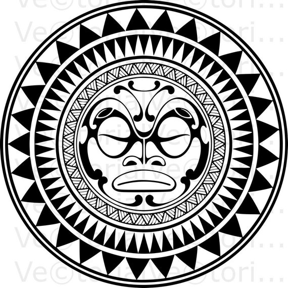 Polynesian Tattoo Round Mask Frightening Face Masks Svg Eps Etsy