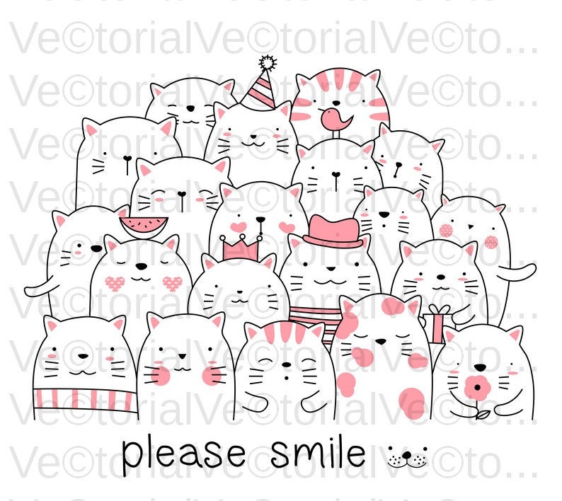 Cute Cat Cartoon Hand Drawn Style Vector Svg Eps Dxf Pdf Etsy