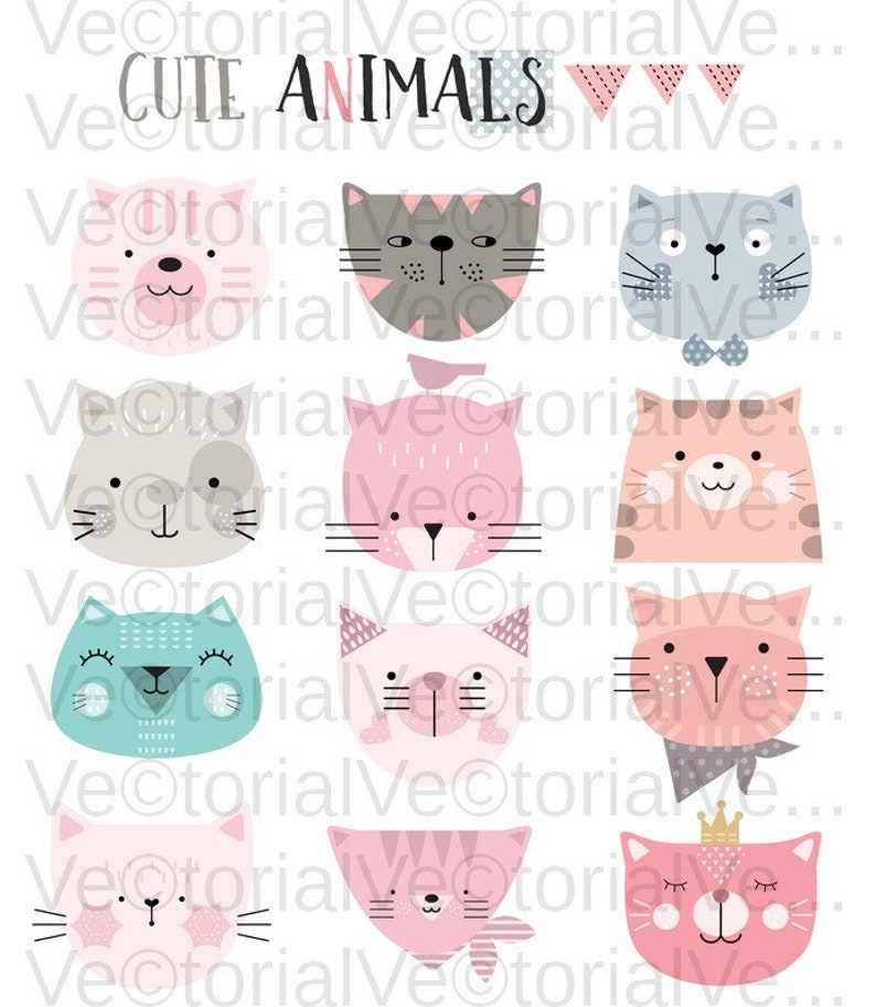 Cartoon Animal Icons Set Vector Svg Eps Dxf Pdf Png Jpeg Etsy
