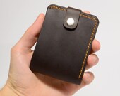 Handmade mens slim minimalist wallet, Thin leather mens wallet with button, Mens bifold slim wallet with snap, Front pocket wallet mens