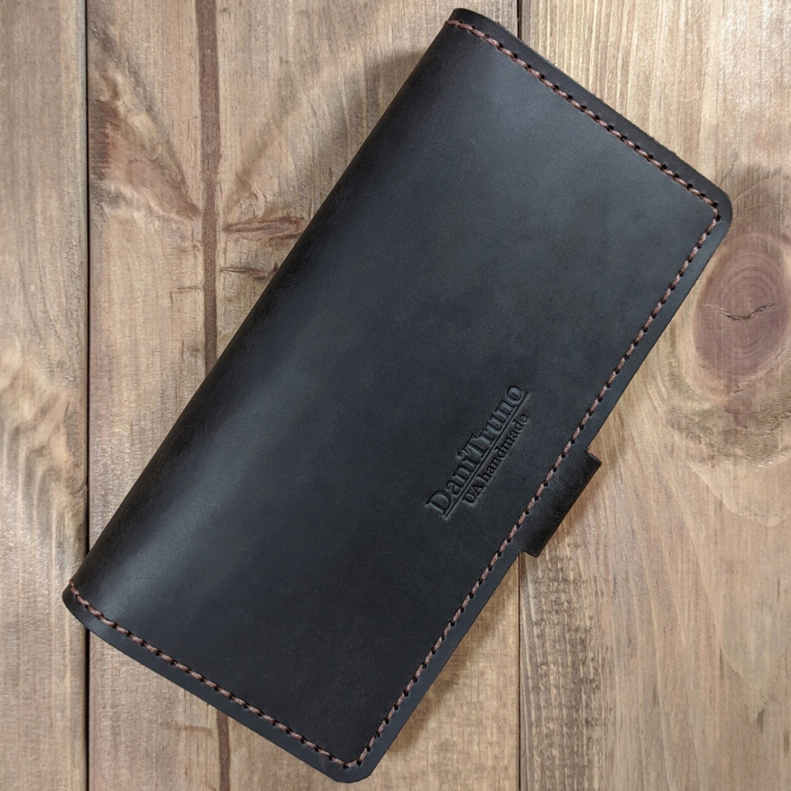 RFID Black Leather Checkbook Wallet Cover With Card Slots, Pen Holder