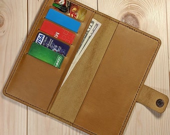 Checkbook wallet, Mens checkbook wallet, Womens checkbook wallet, Leather checkbook wallet, Wallet with checkbook holder card slots and snap