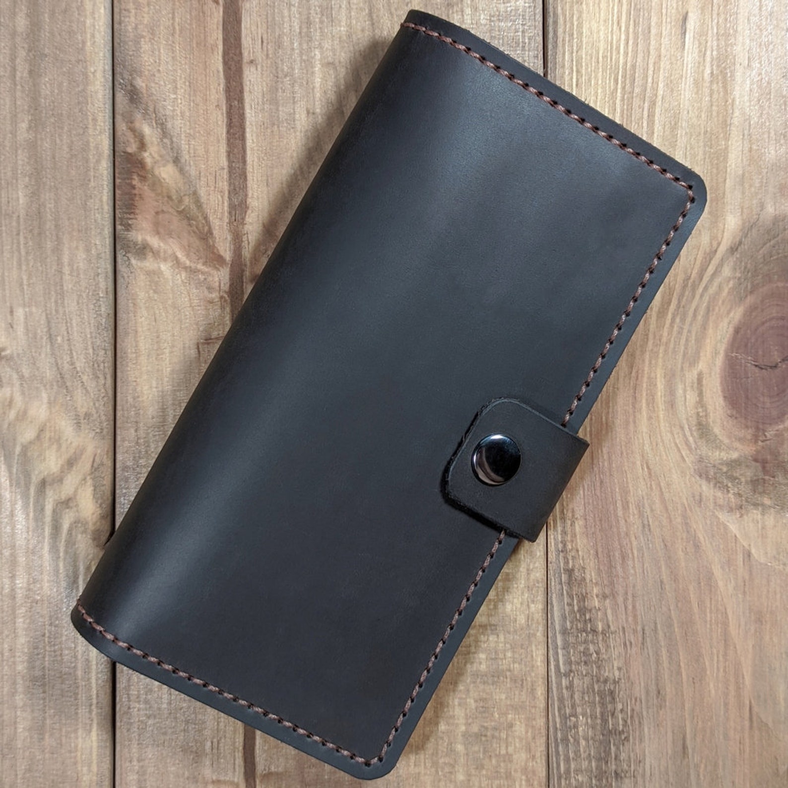 Checkbook Cover With Credit Card Slot Genuine Leather Etsy