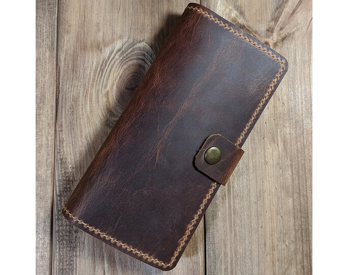 Leather Checkbook Cover With Snap Closure, Leather Checkbook Holder