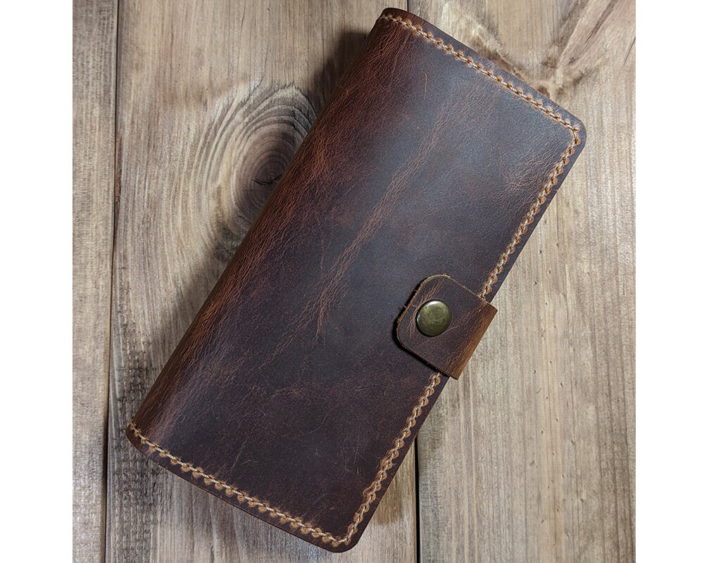 Leather checkbook cover with snap closure Leather checkbook Etsy