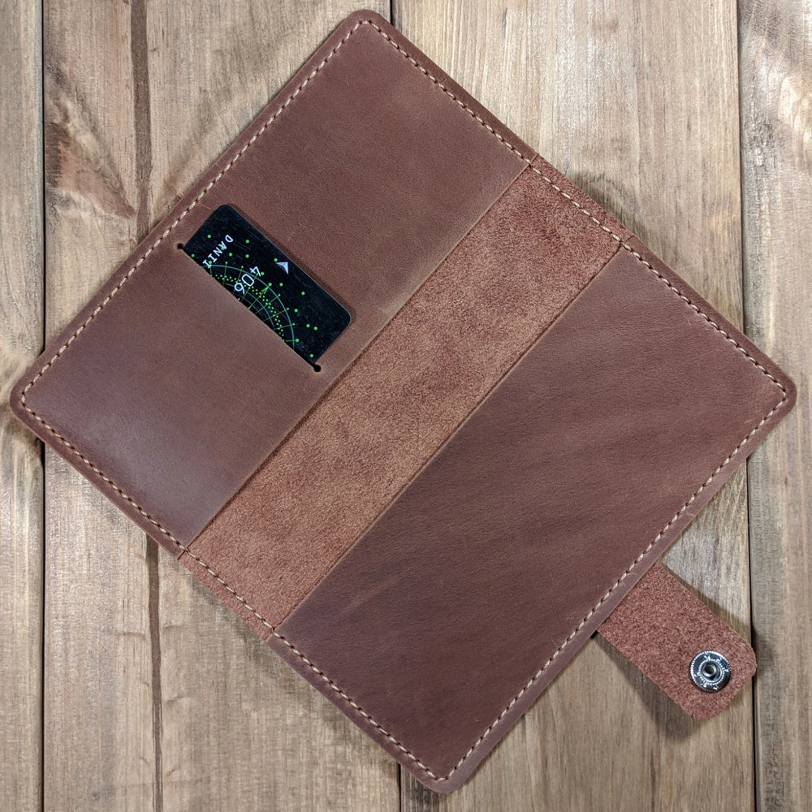 Checkbook Cover With Credit Card Slot Genuine Leather Etsy