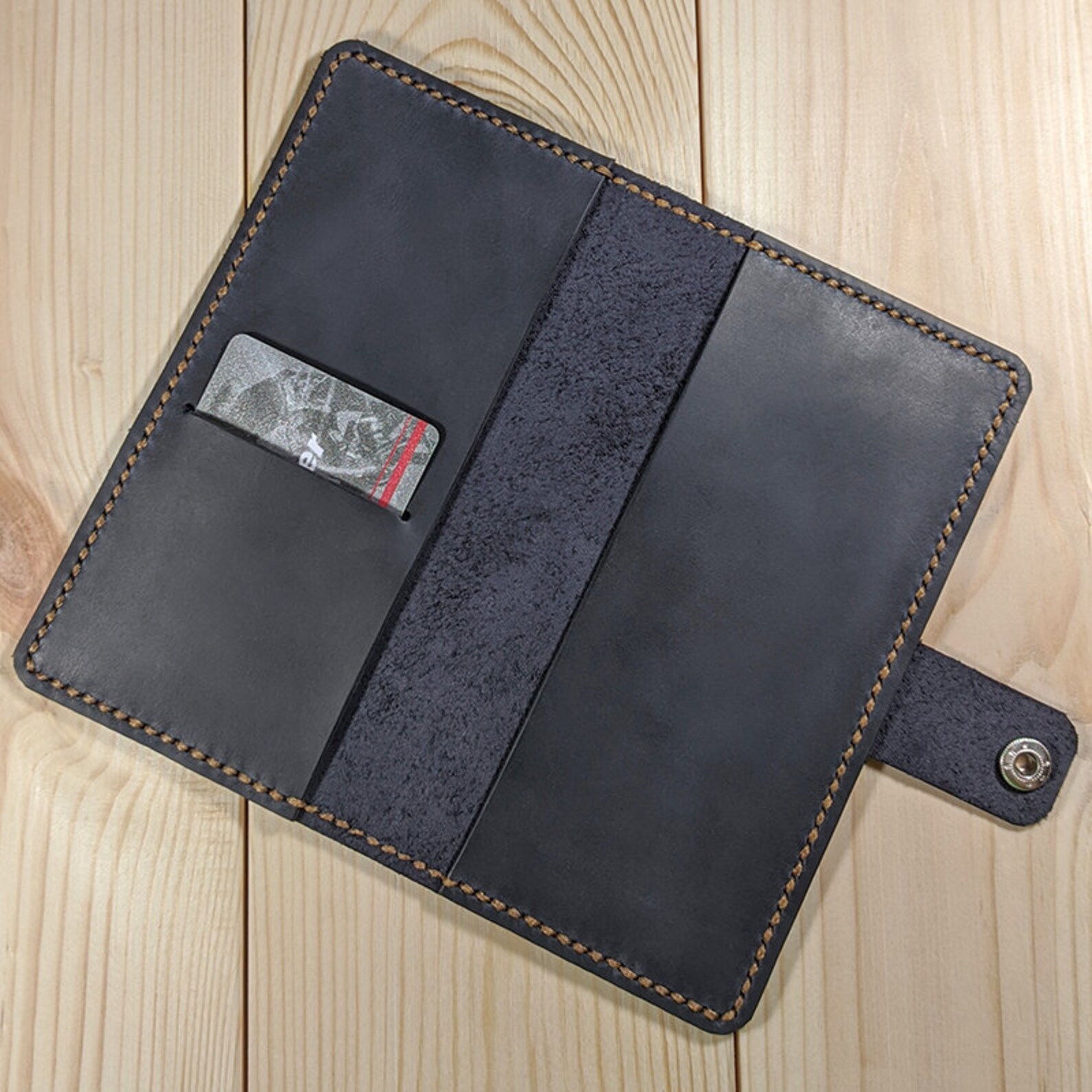 Checkbook Cover With Credit Card Slot Genuine Leather Etsy