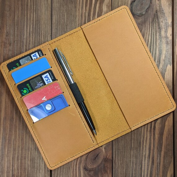 Leather Checkbook Cover With Pen Holder and Credit Card Slots Etsy