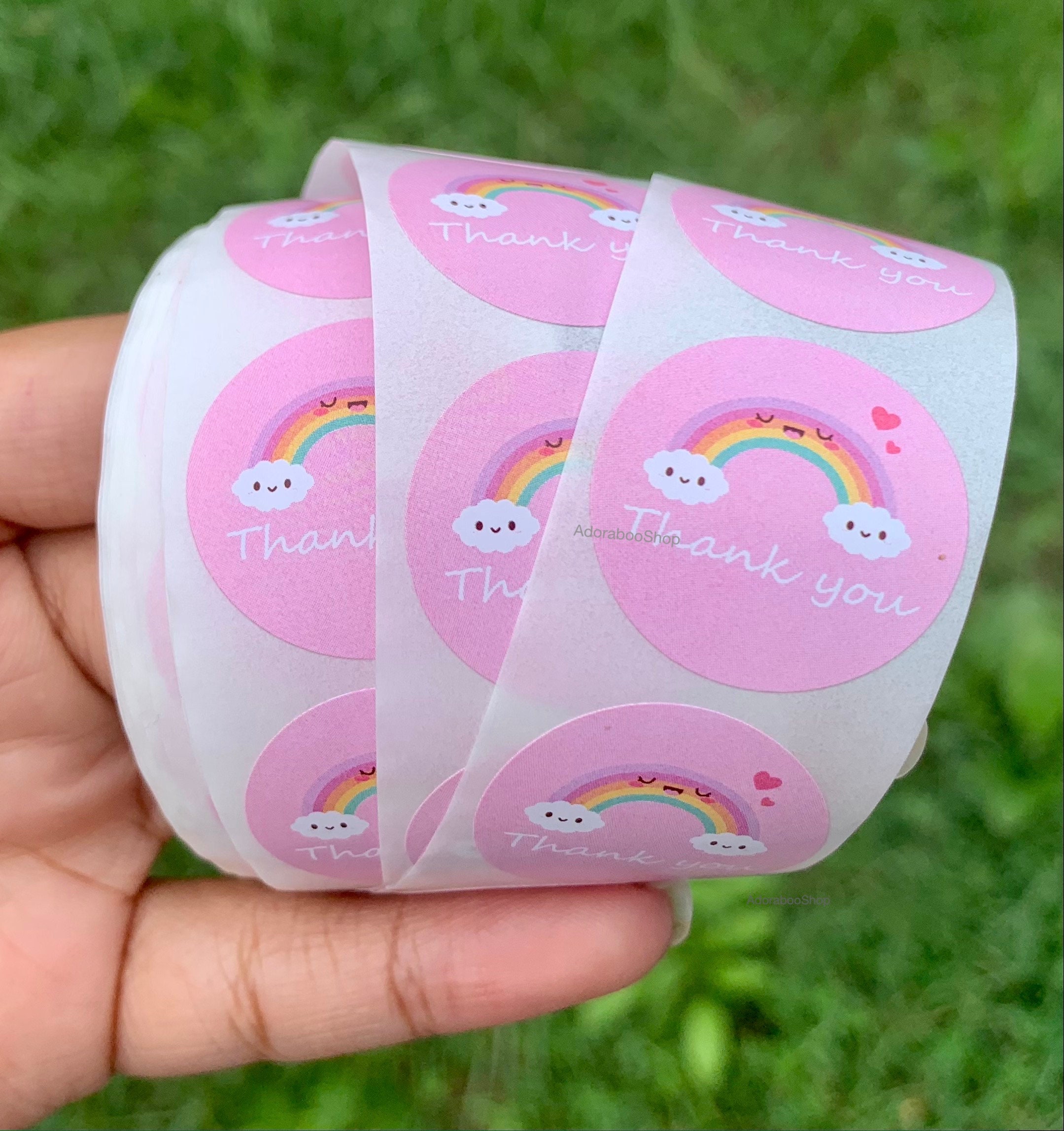 Cute Thank You Sticker 1-inch Kawaii Pink Rainbow Small Business ...