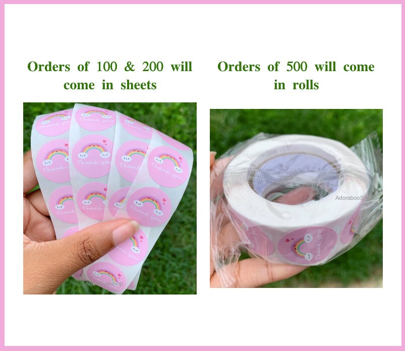 Cute Thank You Sticker 1-inch Kawaii Pink Rainbow Small Business ...