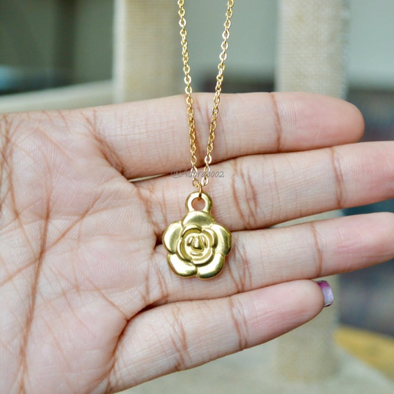 Stainless Steel Gold Rose Necklace 