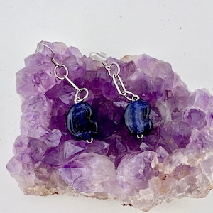 Handmade Lampwork Glass Sculpted Black HEART Dangle Earrings Art Glass Minimalist Gift