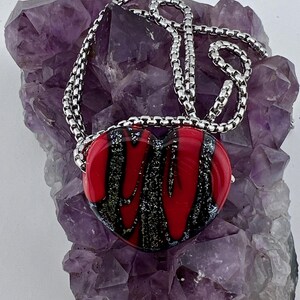 Handmade Lampwork Glass Dichroic Red HEART Necklace Flamework Art Glass Minimalist Valentines Day