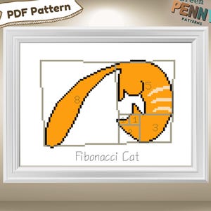 Fibonacci Cat Cross Stitch Pattern (PDF Download) - Math Lover