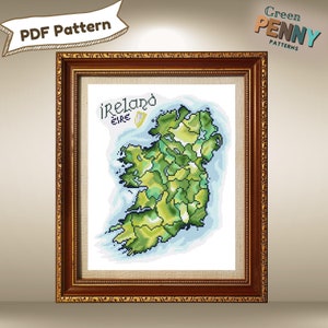 Kreuzstichmuster, Irland Aquarell, Sofort-Download, PDF-Muster