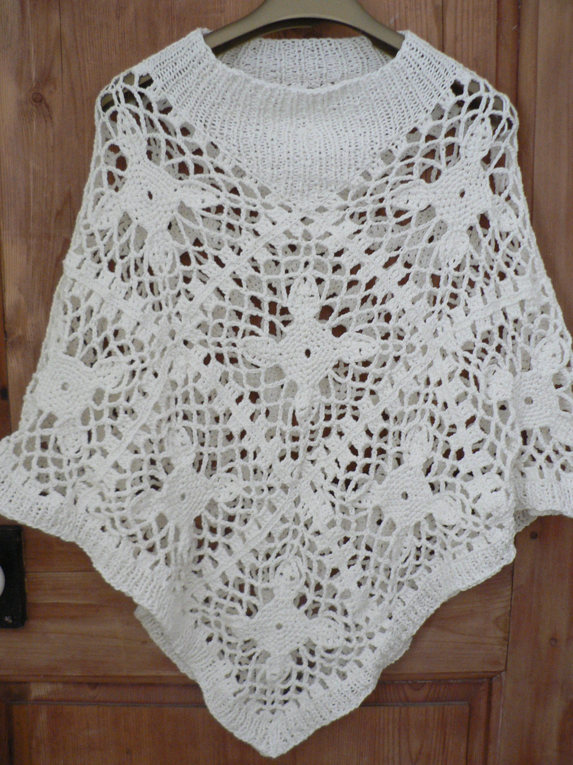 Attractive White Crocheted Poncho With Turtle Neck Etsy UK