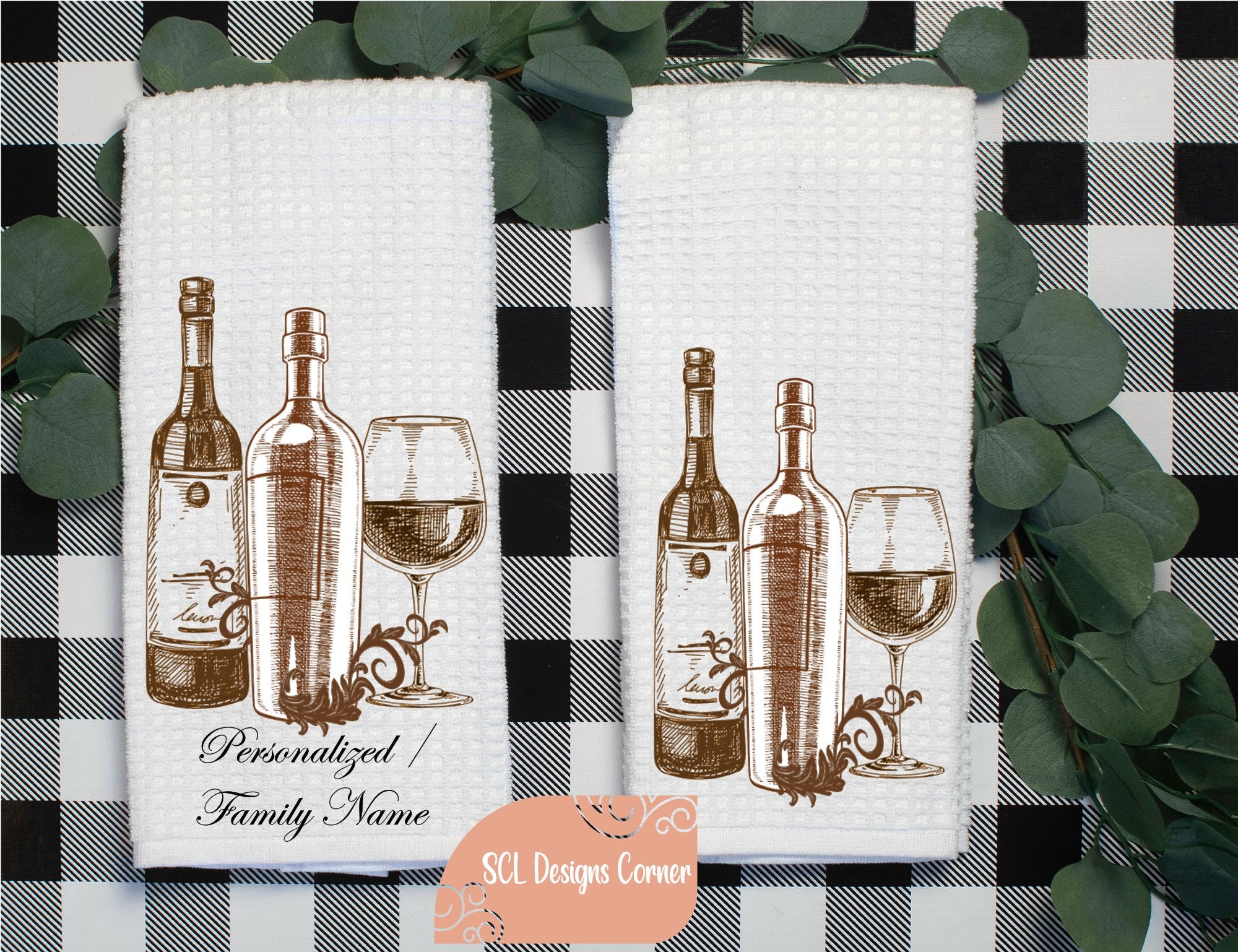 Personalized Wine Kitchen Towel Wine Gift Set Wine glasses Etsy