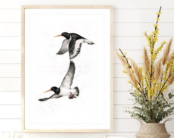Flying Oystercatchers Aquarelle Giclee Print en différentes tailles