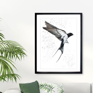 Flying Swallow, Watercolour Giclee Print in Various Sizes