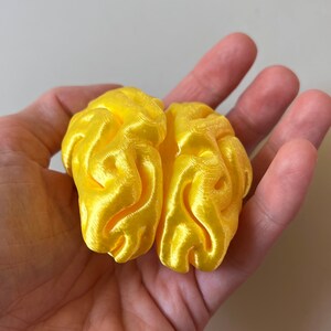 Könnte beinhalten: Ein gelbes 3D-gedrucktes Modell eines menschlichen Gehirns.