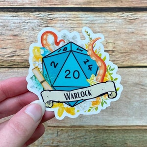 Dnd Warlock vinyl sticker, Glossy dice sticker, D20, Dungeons and dragons, Dnd gifts, Dnd water bottle sticker, Laptop stickers, RPG sticker