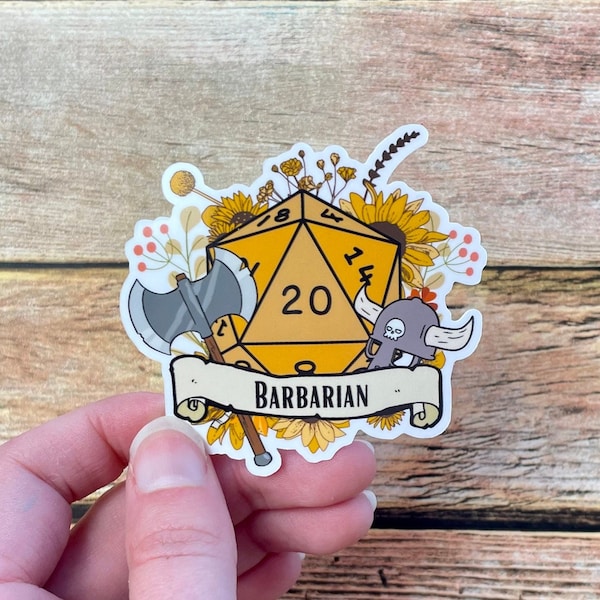 Dnd barbarian vinyl sticker, Glossy dice sticker, Dungeons and dragons, Dnd gifts, Dnd water bottle sticker, Laptop stickers, RPG sticker