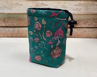Large Green Druid D&D Dice Bag, Mushroom Dnd Bag, Reversible