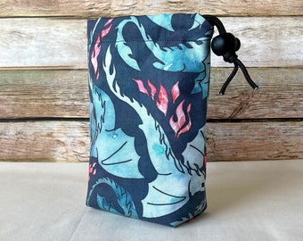 Dragon dice bag, Blue dice bag, Gamer gift bag, Dungeons and Dragons gifts, Drawstring dice bag, Dnd dice pouch, Dnd gifts