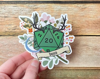 Dnd Druid Glossy Vinyl Sticker, D20 Dice, Laptop Decal