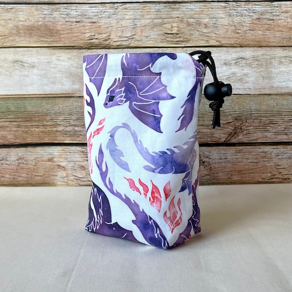 Dragon dice bag, Purple dice bag, Gamer gift bag, Dungeons and Dragons gift, Drawstring dice bag, Dnd dice pouch, Dnd gifts