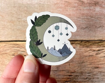 D&D Moon Vinyl Sticker, Dice, Mountains, Laptop Decal