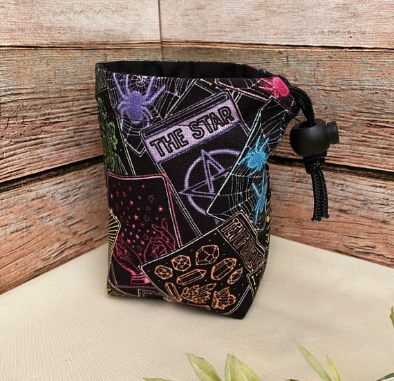 Handmade Dice Bag, Tarot Card Print, Reversible D&D Gift