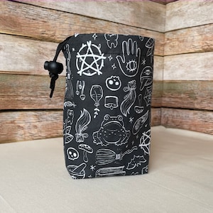 Witchy dnd dice bag, dnd dice bag, board game storage, dice storage bag, dnd gamer bag, dnd dice pouch, drawstring bag for dice