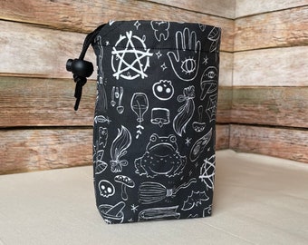 Witchy dnd dice bag, dnd dice bag, board game storage, dice storage bag, dnd gamer bag, dnd dice pouch, drawstring bag for dice